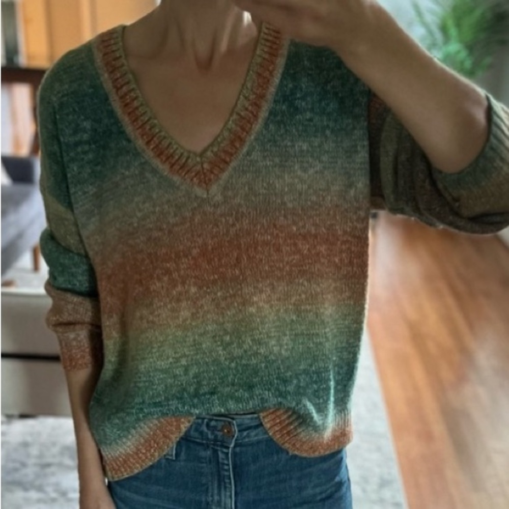 RVCA Womens Cotton Blend Sweater XS Multi-colored: Teal, Rust, Cream